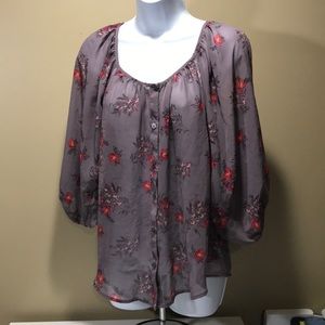 3 X $10 Lauren Conrad Floral Chiffon Blouse -Q102